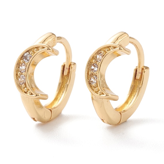 Brass Micro Pave Clear Cubic Zirconia Huggie Hoop Earrings, Ring with Moon