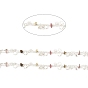 Natural Mixed Gemstone Chips Beaded Chains, with Brass Stars Charms, Unwelded, with Spool