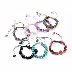 Adjustable Gemstone Chip Beads Braided Bead Bracelets, with Nylon Thread
