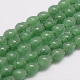 Natural Green Aventurine Bead Strands, Teardrop