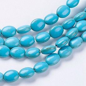 Perles synthétiques turquoise brins, teints et chauffée, ovale