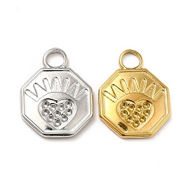 Ion Plating(IP) 304 Stainless Steel Pendant Rhinestone Settings, Hexagon with Heart