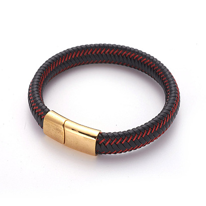 Bracelets de cordon en cuir rétro, avec 304 fermoirs magnétiques en acier inoxydable