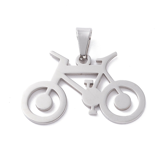 Boy Jewelry Original Color 201 Stainless Steel Bicycle Bike Pendants, 25x38.5x1.5mm, Hole: 4x9mm