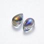 Transparent Spray Painted Glass Charms, AB Color Plated, Teardrop