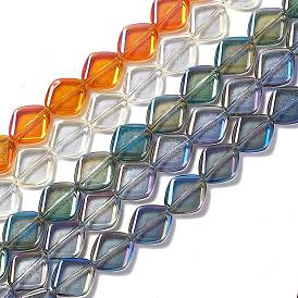 Electroplate Glass Beads Strands, Full Rainbow Plated, Rhombus