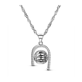 Élégant collier en argent sterling 925 Shegrace, micro paver zircone cubique en U pendentif avec perle, platine, 450mm, 18 pouce