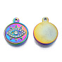304 Stainless Steel Pendants, with Rhinestone, Flat Round with Eye