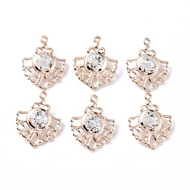 Rack Plating Iron Pendants, with Clear Glass Rhinestone, Flower Charms