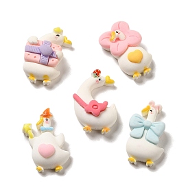 Opaque Cartoon Resin Decoden Cabochons, Duck with Gift & Flower & Bowknot, Mixed Shapes