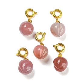 Natural Yan Yuan Agate Pendant Decorations, with Rack Plating Brass Spring Ring Clasps, Long-Lasting Plated, Peach