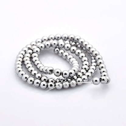 Round Non-magnetic Synthetic Hematite Beads Strands, 4mm, Hole: 1mm, about 100pcs/strand, 15.7 inch