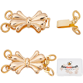 Beebeecraft 4Pcs Brass Box Clasps, for Jewelry Making, Bowknot
