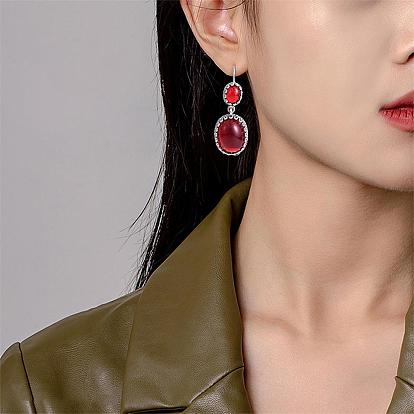 Boucles d'oreilles pendantes ovales en résine rouge, cadeau de bijoux en alliage pour les femmes