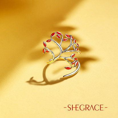 Регулируемое кольцо на палец из стерлингового серебра shegrace 925, с эмалью, листья, Размер 8