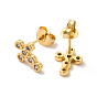 Rack Plating Brass Micro Pave Clear Cubic Zirconia Cross Stud Earrings, Long-Lasting Plated, Lead Free & Cadmium Free