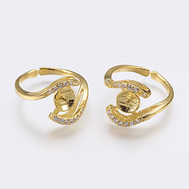 Laiton composants d'anneau pour les doigts, avec zircons, pour la moitié de perles percées, sans plomb et sans cadmium et sans nickel, taille 7