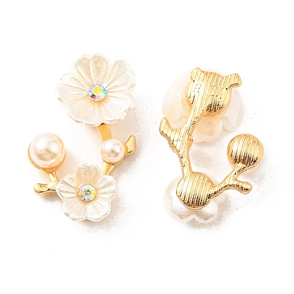 Cabochons de aleación de zinc, con perlas de imitación de plástico y strass, rama de la flor del ciruelo