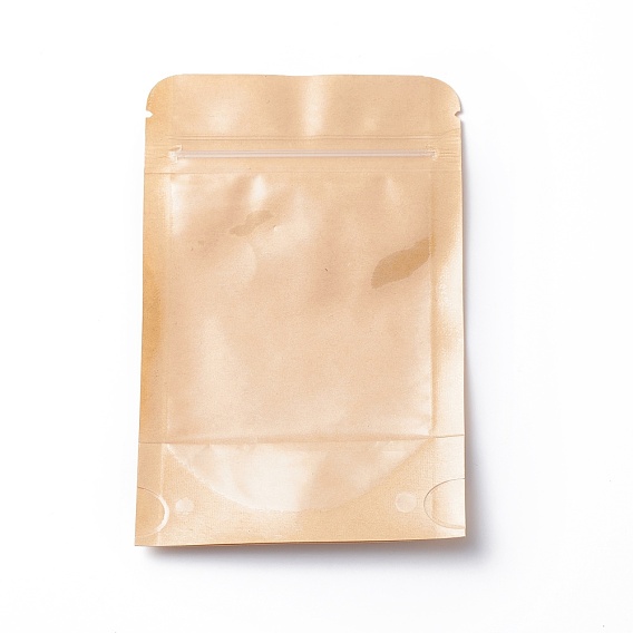 Bolsa de papel con cierre de cremallera de embalaje de papel kraft biodegradable ecológico, bolsa de pie, con ventanas, Rectángulo