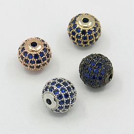 Perles de cubes zircone en laiton , ronde, 10mm, Trou: 1.5mm
