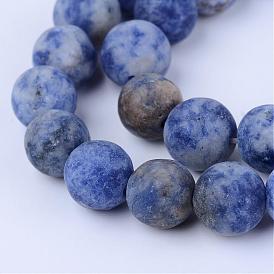 Natural Blue Spot Jasper Beads Strands, Frosted, Round
