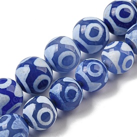 Tibetan Style dZi Beads Strands, Dyed Natural Agate Beads Strands, Round with Eye Pattern