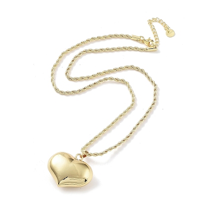 Rack Plating Brass Puffed Heart Pendant Necklaces for Women, Lead Free & Cadmium Free