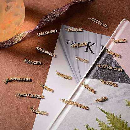 10Pcs Brass Pendants, with Jump Rings, Long-Lasting Plated, Constellation/Zodiac Sign, Golden