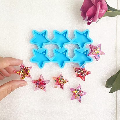 Star DIY Pendant Silicone Molds, Resin Casting Molds, for UV Resin & Epoxy Resin Jewelry Making, 6 Cavities