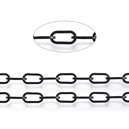 Ion Plating(IP) 304 Stainless Steel Paperclip Chains, Unwelded, with Spool, Flat Oval