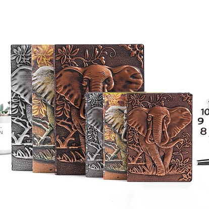 3 cuaderno de piel sintética d, con papel dentro, rectángulo con patrón de elefante, para material de oficina escolar