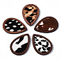 Pendentifs en cuir de vachette écologique, avec du bois teint, goutte d'eau avec imprimé léopard