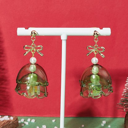 Pendientes colgantes de cristal de árbol de Navidad con cuentas de perlas de concha, 304 joyería de acero inoxidable