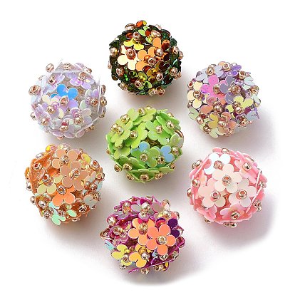 Paillette en plastique pvc avec pendentifs en perles de graines de verre, avec boucles en fer, charmes de fleurs