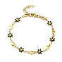 Bracelet chaîne à maillons cœur et fleur en émail, placage sous vide doré 201 bracelet en acier inoxydable