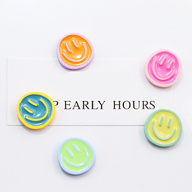 Cute Multifunction Resin Magnetic Refrigerator Sticker Fridge Magnets Hanging Hook, Flat Round with Smiling Face