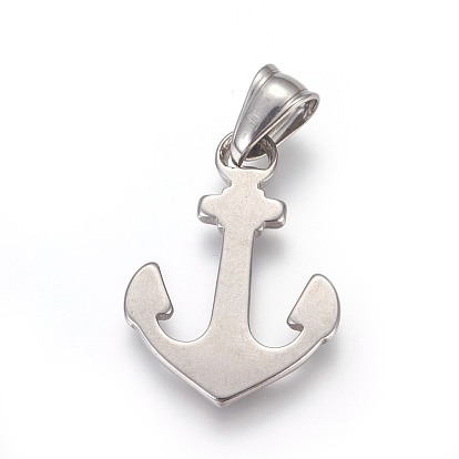 304 Stainless Steel Pendants, with 201 Stainless Clasp, Anchor