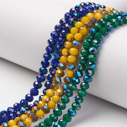 Galvanoplastie opaques couleur unie perles de verre brins, demi-plaqué, bleu plaqué, facette, rondelle
