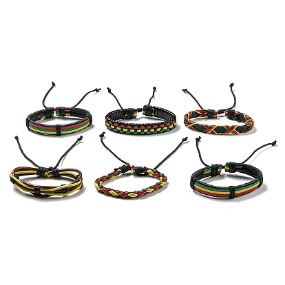6piezas 6 conjunto de pulsera de cordón de cuero sintético trenzado ajustable estilo con cordón encerado para hombres