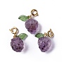Natural Amethyst Grape Spring Ring Clasp Charms, Rack Plating Brass Spring Ring Clasps