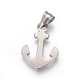 304 Stainless Steel Pendants, with 201 Stainless Clasp, Anchor