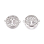 Brass Micro Pave Cubic Zirconia Links Connectors, Flat Round with Tree of Life