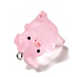 Translucent Resin Pendants, Pig Charm, with Platinum Tone Iron Findings