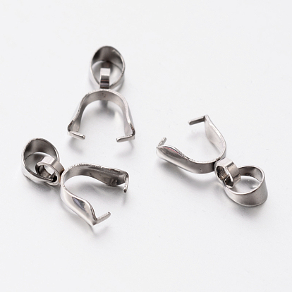 201 Stainless Steel Pinch Bails, Ice Pick Pinch Bails for Pendant Making, 11x3.5mm, Hole: 4.5x4mm, Pin: 0.8mm