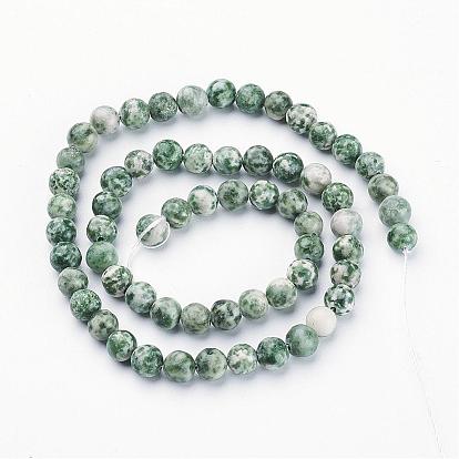 Gemstone Beads Strands, Green Spot Jasper, Round