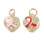 Brass Micro Pave Clear Cubic Zirconia Pendants, with Jump Rings, Heart, Real 18K Gold Plated