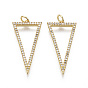 Brass Micro Pave Clear Cubic Zirconia Pendants, with Jump Ring, Nickel Free, Real 18K Gold Plated, Triangle
