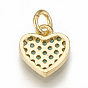 Brass Micro Pave Cubic Zirconia Charms, with Jump Rings, Heart