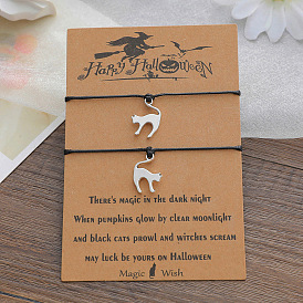 Жуткий браслет из воскового шнура с черной кошкой - модный аксессуар для открытки на Хэллоуин