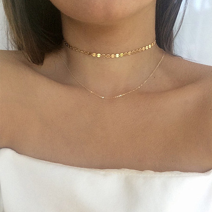 Minimalist Copper Shiny Pendant Necklace - Double-layered Pendant for Women